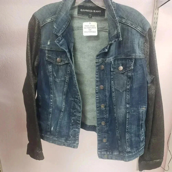 Express Jean's Denim Jacket w/shimmer sleeve - Picture 1 of 4